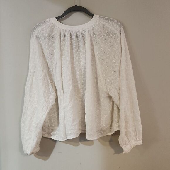 Free people small top embroidered floral peasant blouse white button down lace - Picture 7 of 11